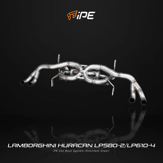 iPE car exhaust system for Lamborghini Huracan on a black background