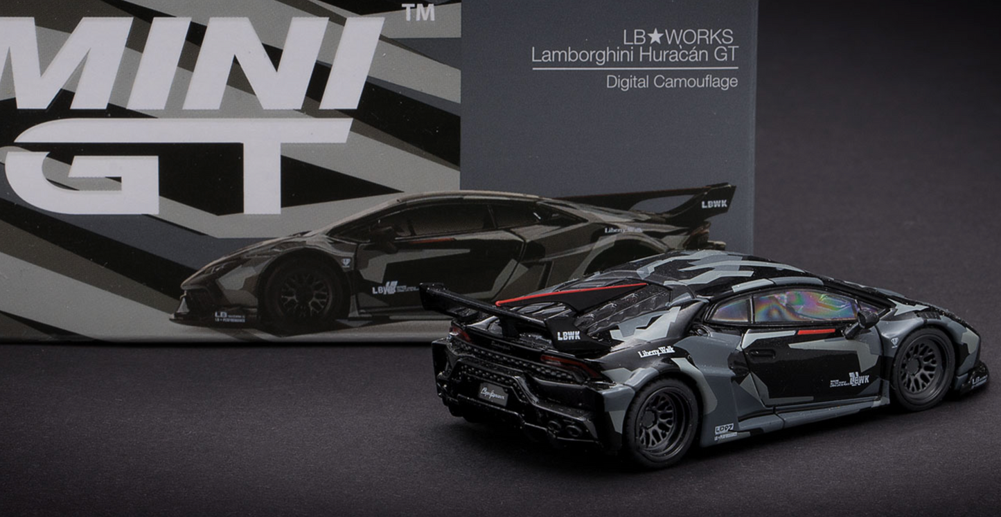 Model car of Lamborghini Huracan GT with MINI GT branding in the background