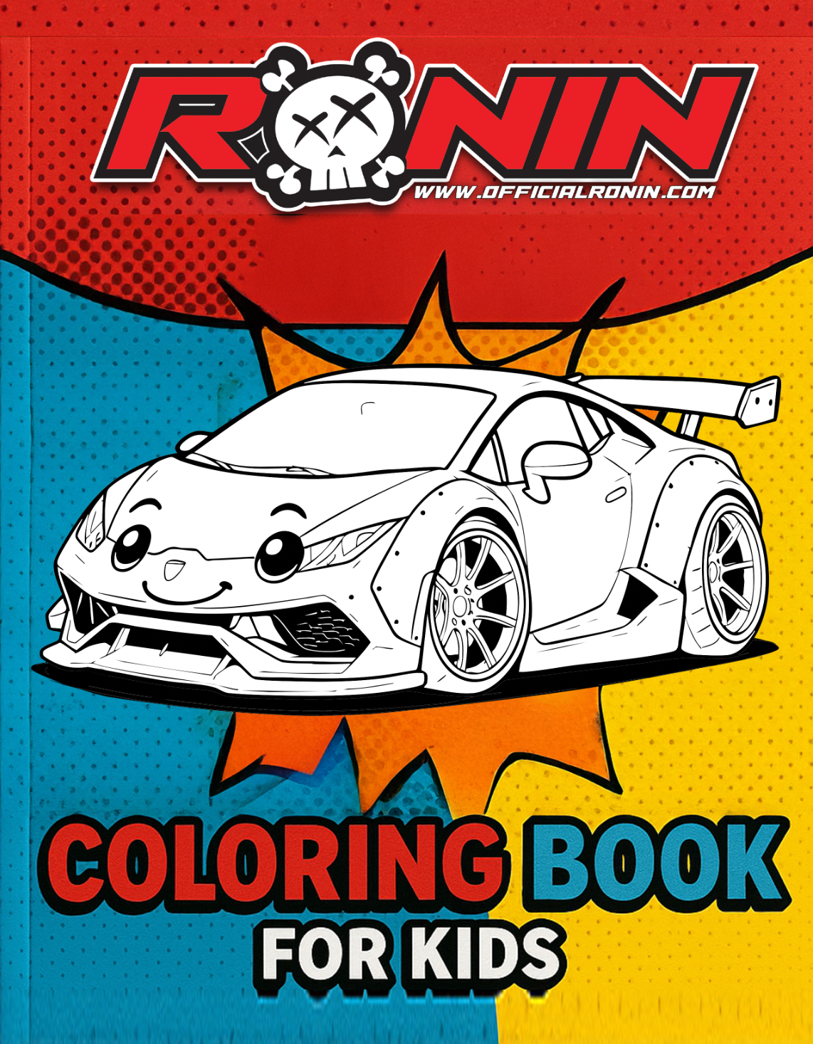 Coloring book for kids with a car illustration and 'Ronin' branding on the cover.