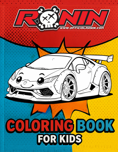 Coloring book for kids with a car illustration and 'Ronin' branding on the cover.